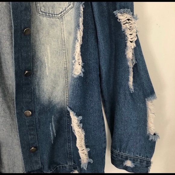 Plus Size Distressed Jean Jacket - Picture 4 of 7